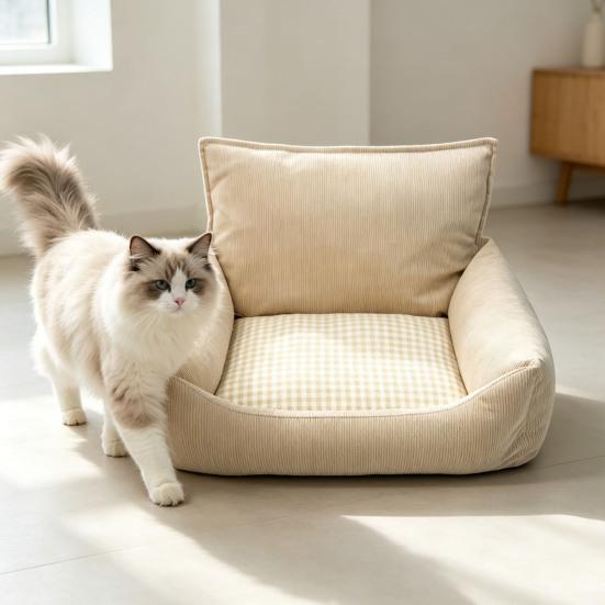 Cat Sofa Thickened High-Elastic Filling Removable Washable Cover Sofa-Style Design for Cats and Dogs All-Season Breathable Pet Bed