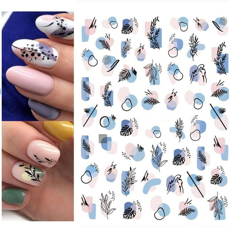 Zurück Kleber Aufkleber 3D Nagel Aufkleber Schwarz Weiß Geometrische Zeichnungen Designs Nagel Aufkleber Dekoration Für Nail Art Schönheit