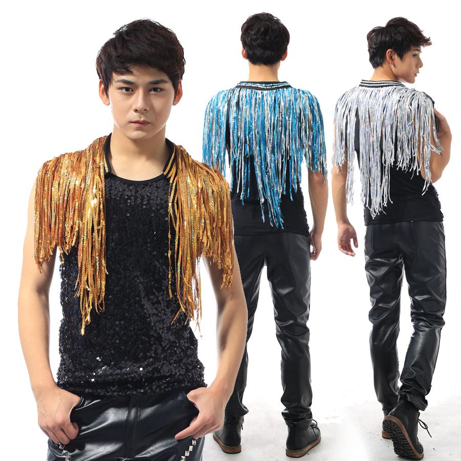 Costume da Cantante da Bar DS di Beyonce Uomo Trapano Lamé Frange Lunghissime Nappe Gilet Giacca Uomo Abbigliamento Rave Jazz Top con Paillettes DNV10064