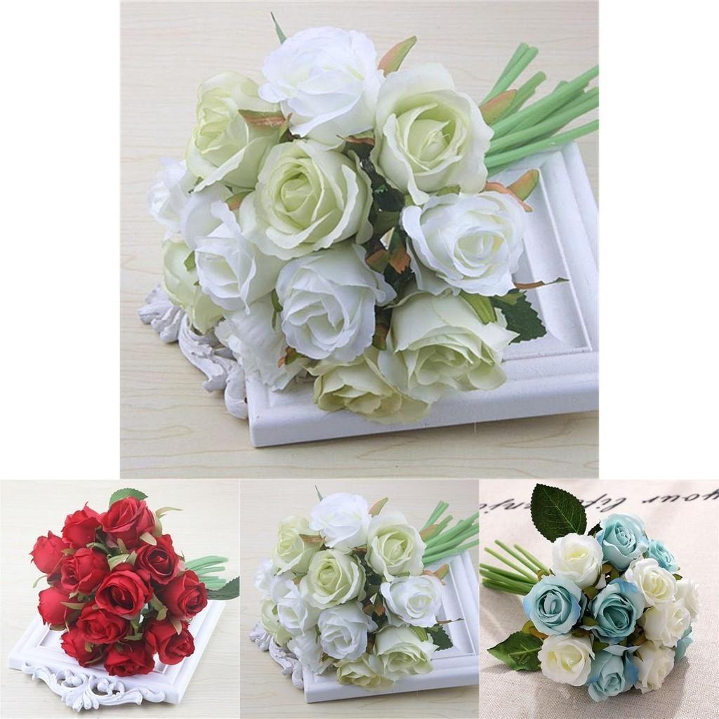 Lifelike 12 Head Artificial Flowers Rose Silk Bouquet For Bridal Weddings And Events