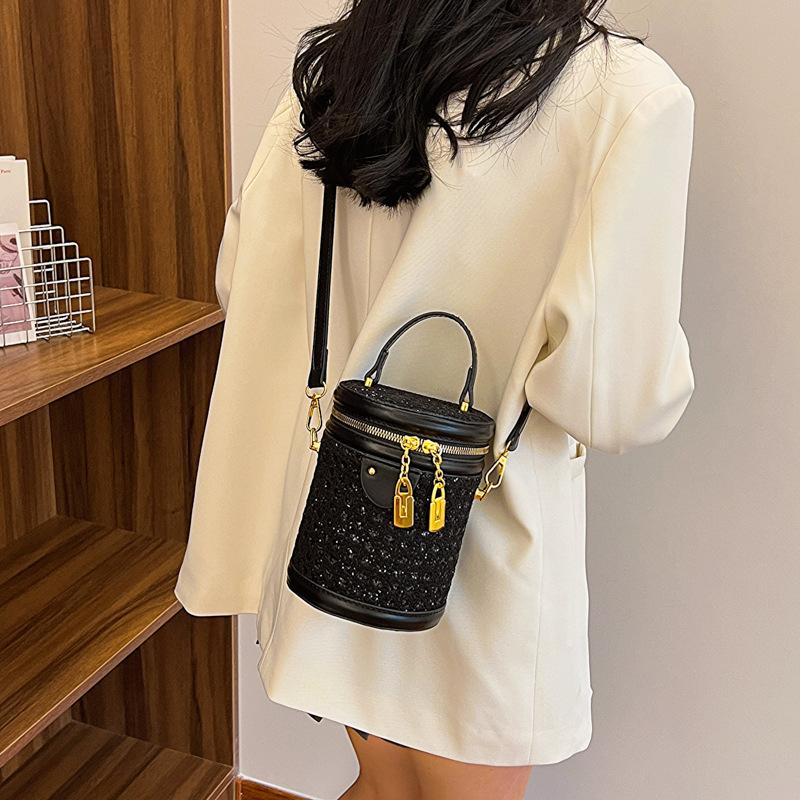 Feminine Shoulder Cylindrical Bag Water Diamond Western Style Bag Fashion Crossbody