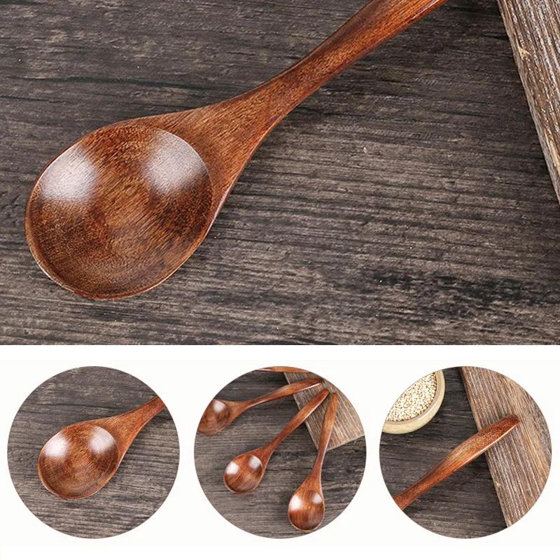 Ahşap Çorba Kaşığı Mutfak Bar Malzemeleri Ahşap Bal İçmek İçin Kahve Yeniden Kullanılabilir Kahverengi Saplı Yemek Karıştırma Karıştırma Pişirme