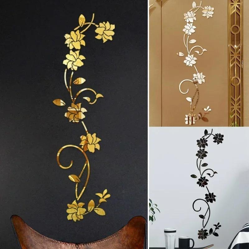 Acrylic Flower Shape Wall Sticker Background Art Living Room Mirror Home Fashion Decoration Wall Stickers Posters House Supplies