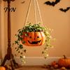 Durable Resin Planter Pumpkin Shaped Hanging Plant Pot, 4.3 Inch Lightweight Flower Adjustable Modern Aesthetic Room Accents Rope Mini Pots for Indoor