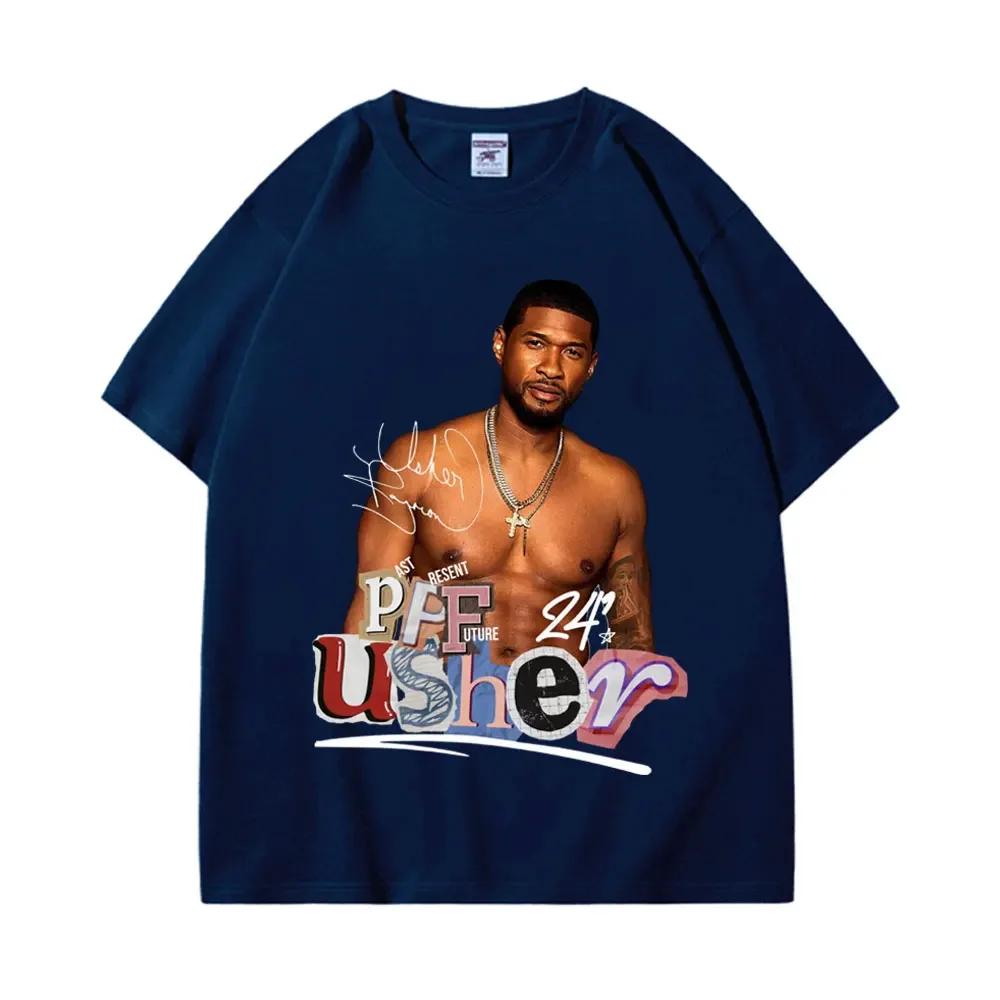 Футболки с графическим принтом  Singer Usher Past Present Future Tour  в стиле хип-хоп и винтаж, для мужчин и женщин, повседневные свободные хлопковые футболки. S