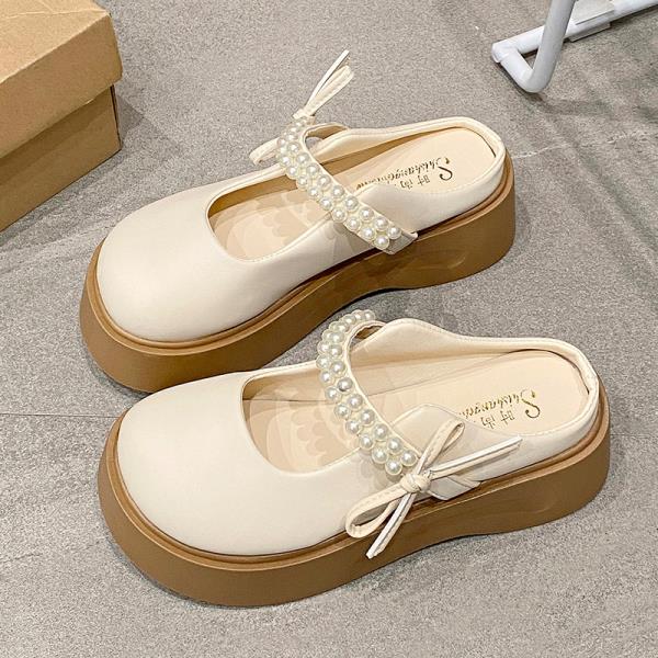 Fashion Shoes Loafers String Bead Cover Toe House Slippers Platform Slides Mary Janes House Slippers Platform Shoes Slides String Bead C