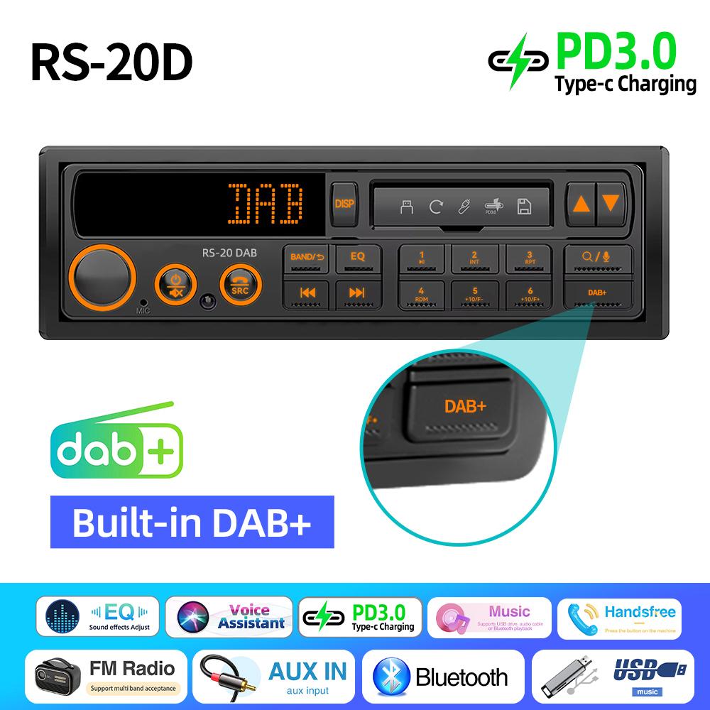 Retro MP3 Car Radio Player 1 DIN Stereo EQ FM AM RDS DAB Receiver QC3.0 Bluetooth USB AUX Input For VW Porsche Mercedes Benz BMW