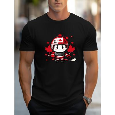 Hockey Print Short Sleeve T-Shirt Moisture Wicking Comfortable Gym