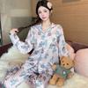 Ice Silk Pajamas Women'S Spring And Autumn Thin Bear Print Long-Sleeved Cute Loungewear Suit Outer Wear