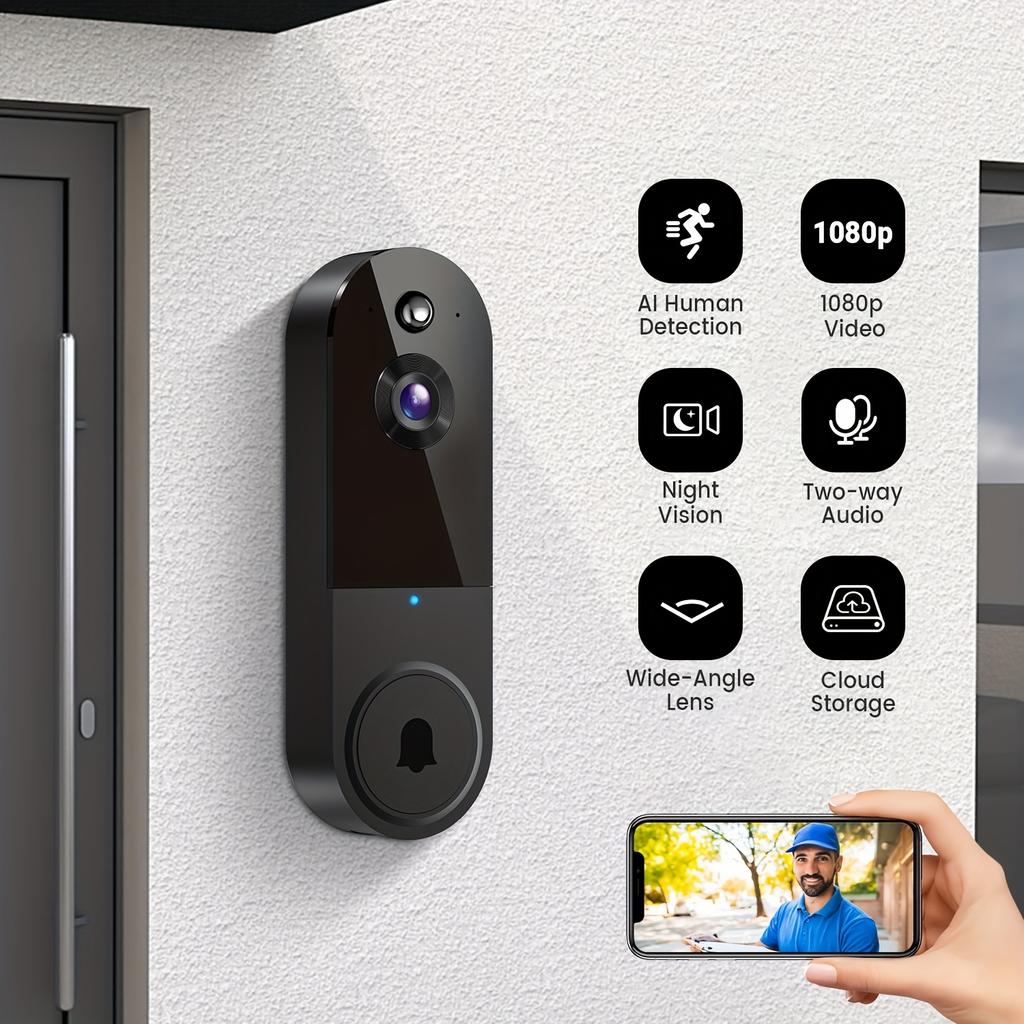 Wireless Video Doorbell Camera, AI Human Detection, 2-Way Talk, Night Vision, Cloud Storage, Indoor Outdoor Surveillance