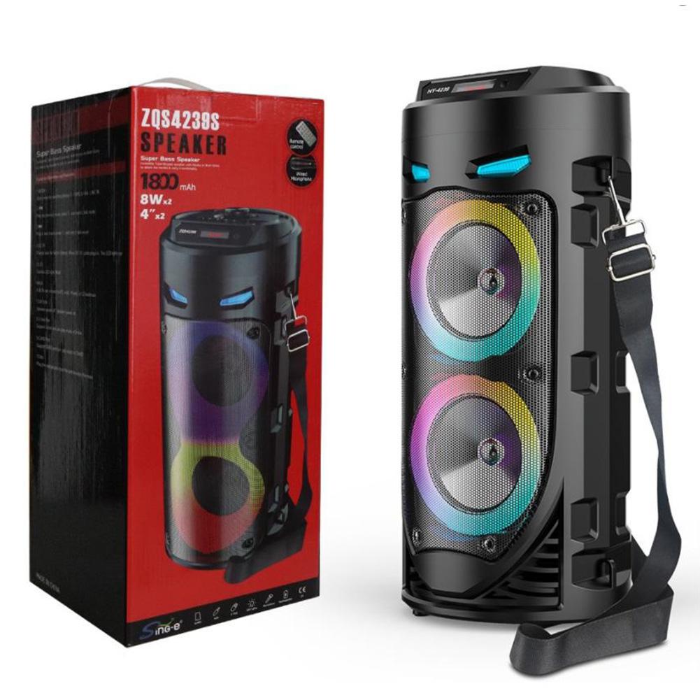 

Портативная колонка BT с двойным сабвуфером, глубокие басы, подсветка, громкая бумбокс, поддержка USB/TF/AUX/FM/BT/MIC для вечеринок на открытом воздухе чёрный