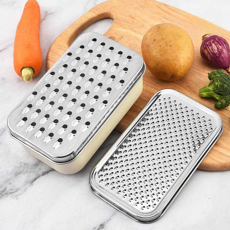 Stainless Steel Double-Sided Cheese Grater with Container, Portable Vegetable and Fruit Shredder, for Ginger, Garlic, and Hard Cheeses