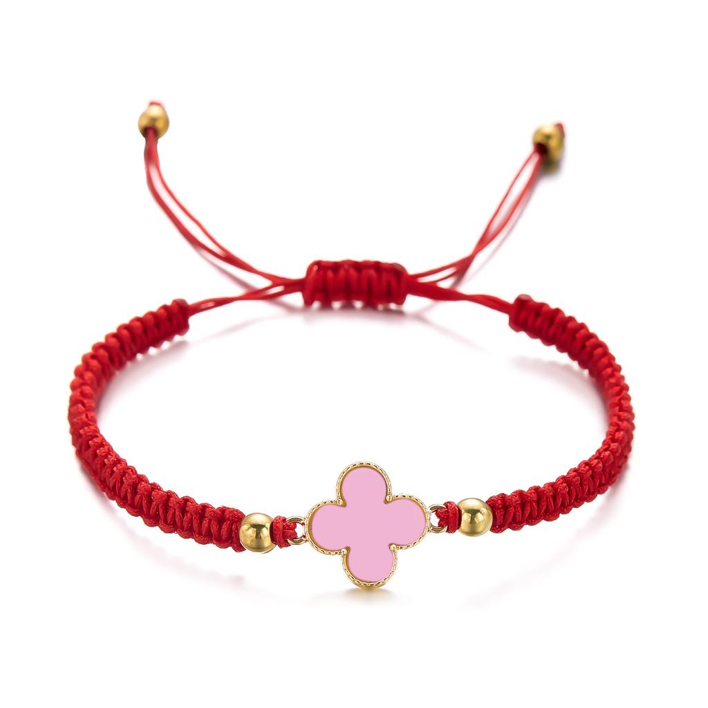 Fashion Lucky Four-Leaf Clover Braided Bracelet Women Ins Style Niche Hundred With Pull-Out Adjustable Four-Leaf Flower Hand Rope