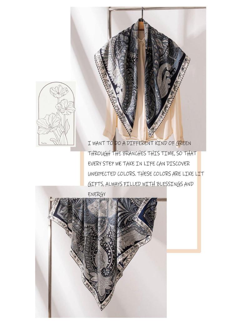 Elegant Silk Wool Double-Sided Hand-Rolled Scarf: 110cm Versatile Square Shawl