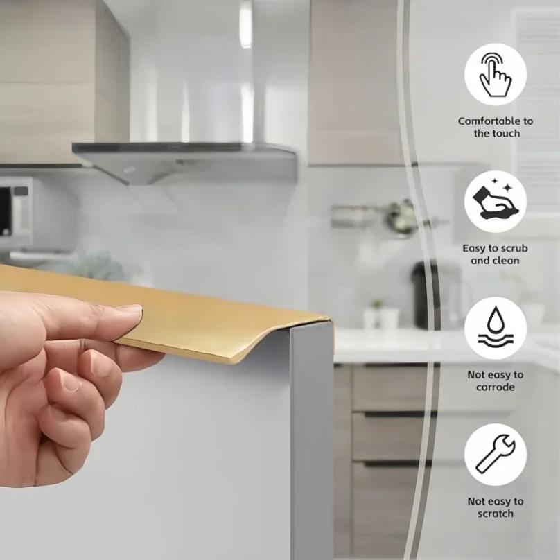 Hidden Door Handles Black Golden Mount Finger Edge Drawer Pull Concealed Handle Aluminum Alloy Long Furniture Handles Hardware