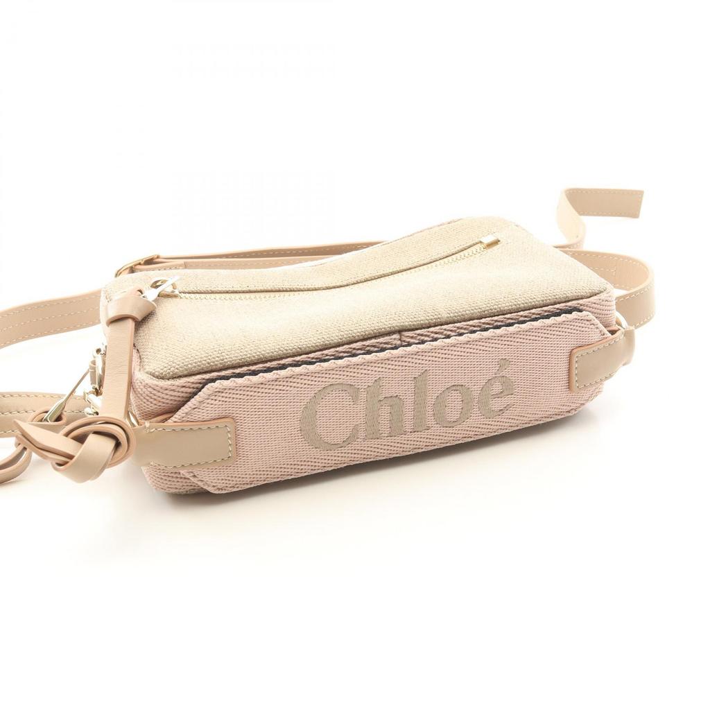 Used Chloe WOODY BELT BAG Shoulder Bag CHC23AS432 Canvas Leather Beige Pink Used Women