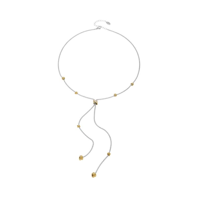 

Stylish Geometric Pull Chain Necklace Featuring Double Color Zircon BeadsNeck Jewelry Accessory For Layering Fashion 1
