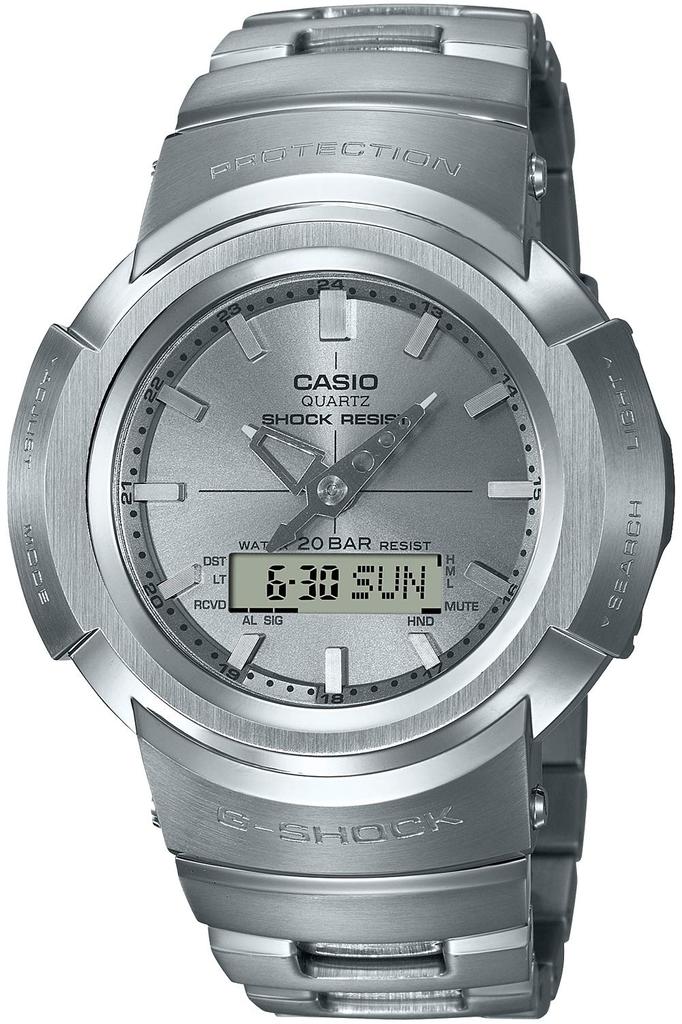 Casio Silver Full Metal Solar Radio Controlled G-Shock AWM-500D-1A8JF Men's Watch,