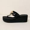 High Heeled Herringbone Slippers Fashion Thick Bottom Slope Heel Pinch Foot Beach Slippers Women