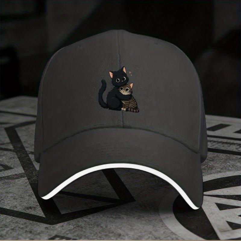 New 1pc, Adjustable Sandwich Baseball Cap with Cat Hug Design, Lightweight Printed Women's Hat, Cat Lover Couple Trendy Cap, Ide