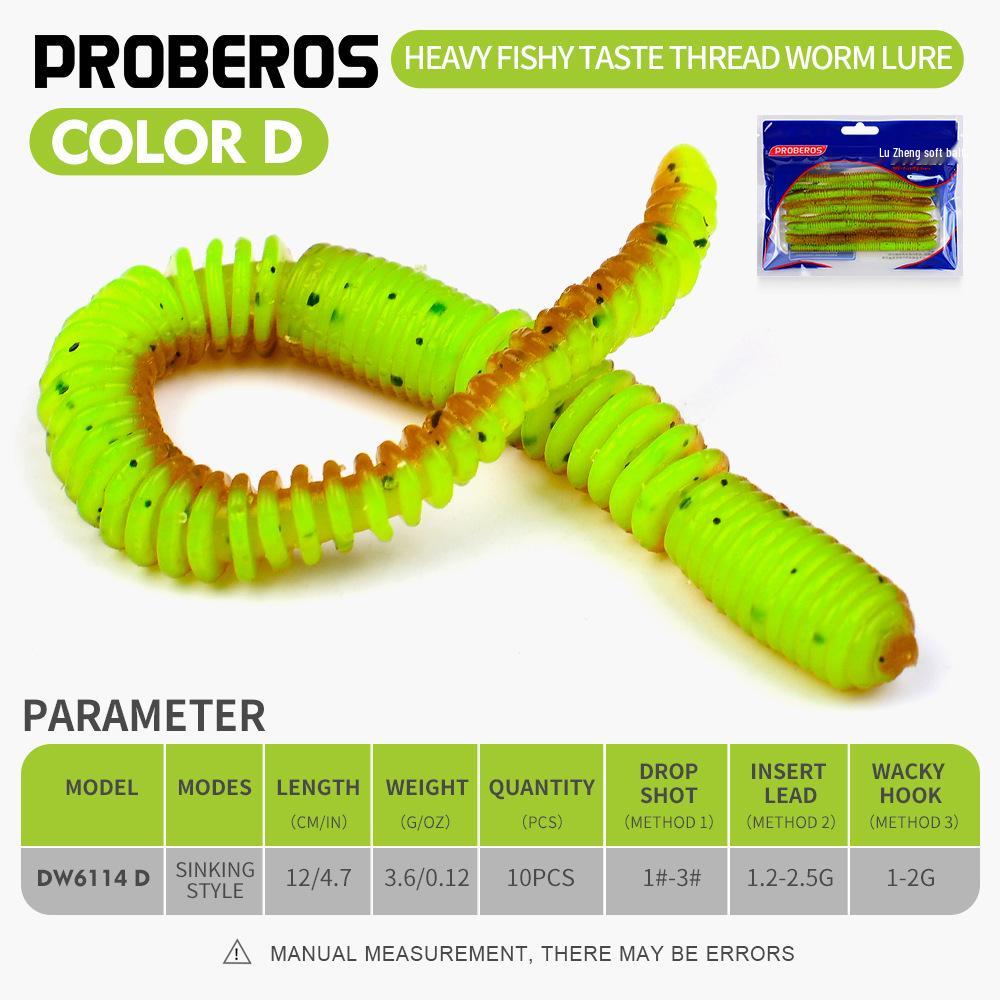 10-Piece Soft Earthworm Lure Set for Drop Shot Rig and Bass Fishing