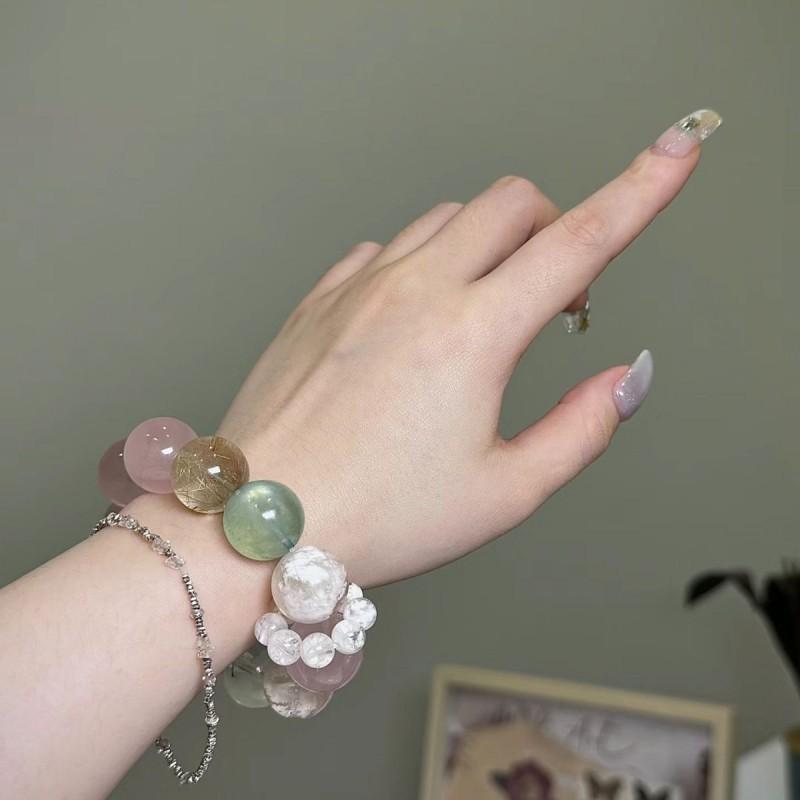 Handmade Lavender Amethyst Rose Quartz Bracelet Love Attraction Natural Crystal Beaded Jewelry