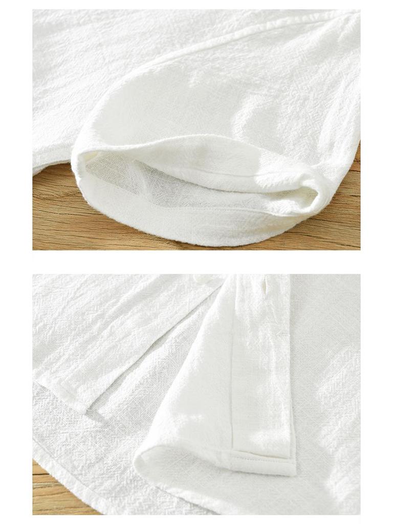 Summer Cotton Linen Short Sleeve Retro Casual Shirt with Turn-Down Collar