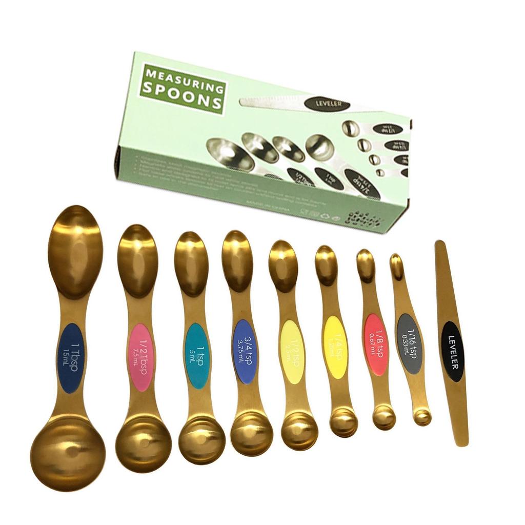 9-Piece Dual-End Stainless Steel Magnetic Measuring Spoons with Gram Scale