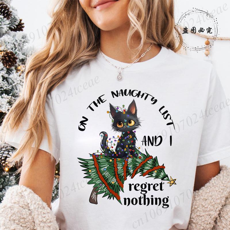 Funny Christmas Cat Women TShirt Xmas Cat Graphic TShirts Tops Short Sleeve Tees Casual Harajuku Street Tshirt Female Clothing