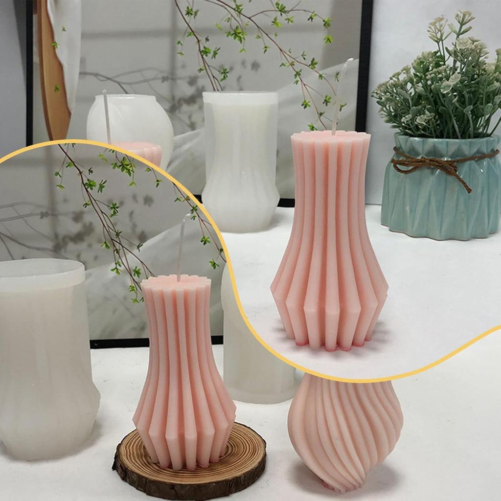 Pillar Candle Mold, 3D Cylindrical Stripe Candle Mold, Candle Molds for Candle Making, Silicone Mold for Crafts Aromatherapy Candle Handmade, Soap