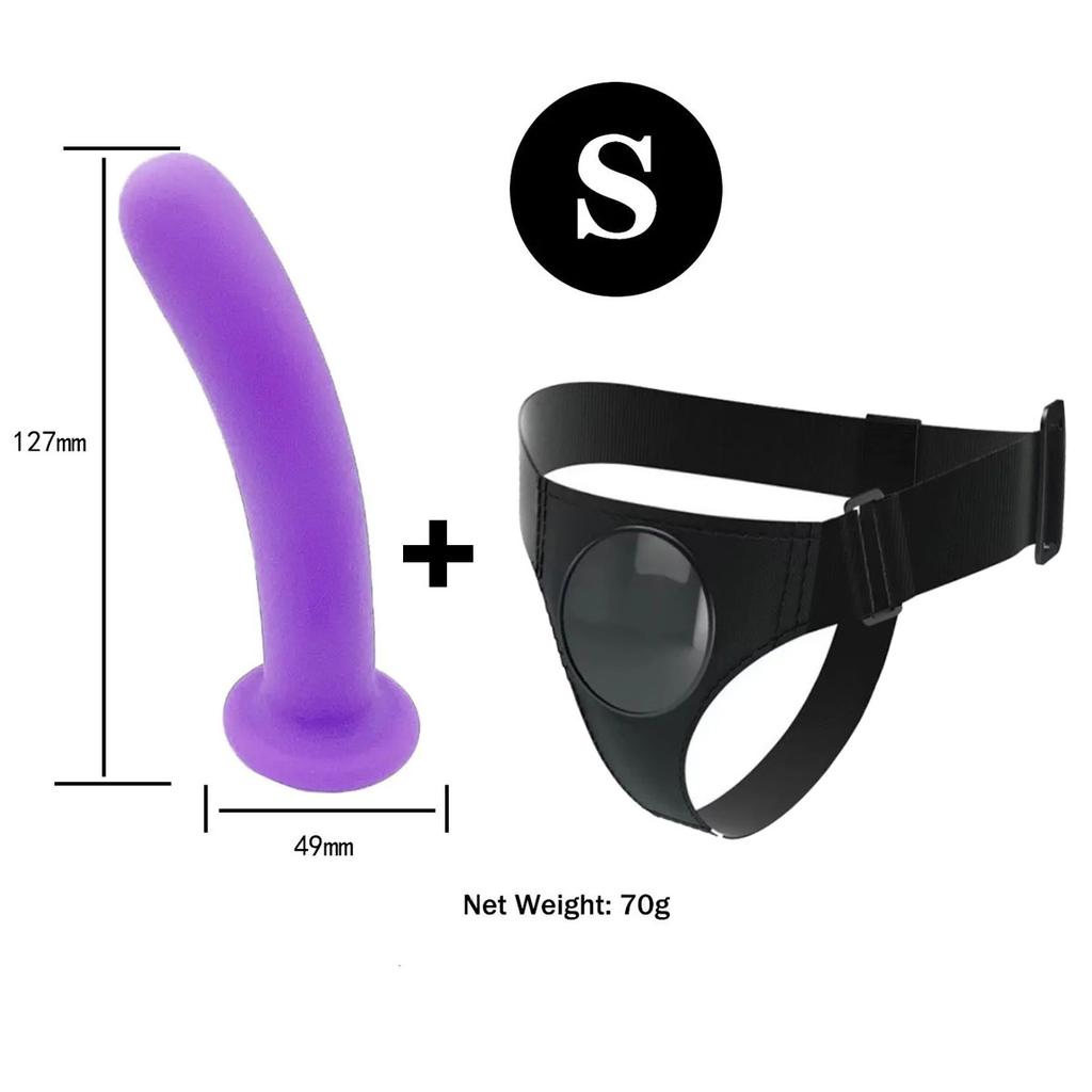 Adjustable Silicone Strap On Harness with Slim Dildo Set, Beginner Pegging Dildo Panties for Women Men Couples, Soft Purple Stra