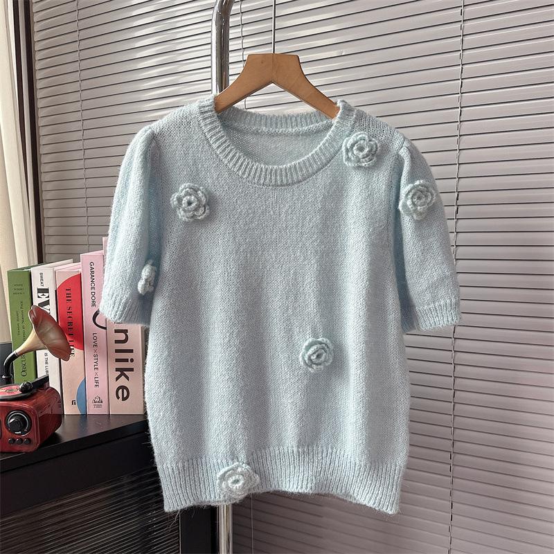 Fransk Søt Rund Hals Strikket Genser for Dame Høst og Vinter Slim Fit Genser Topp