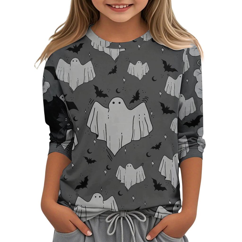 Children's Casual Three-quarter Sleeve Round Neck Top
