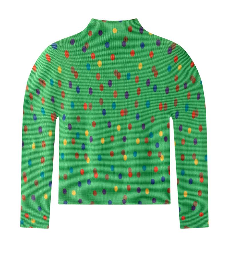 Miyake Dam 2026 Vår Tryckt Veckad Långärmad Hög Krage Smal T-shirt