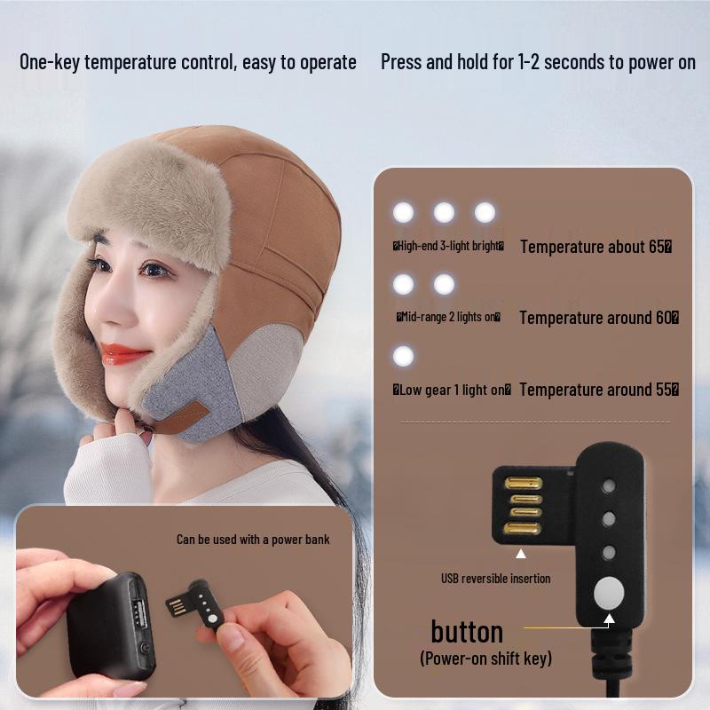 Unisex USB Heated Cycling Hat with Ear Protection - Warm, Windproof, and Plush for Cold Weather