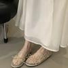 Rhinestone Single Shoes Women's Summer New Round Toe Shallow Mesh Breathable Bow Mary Jane Soft Sole Non-Slip Flats