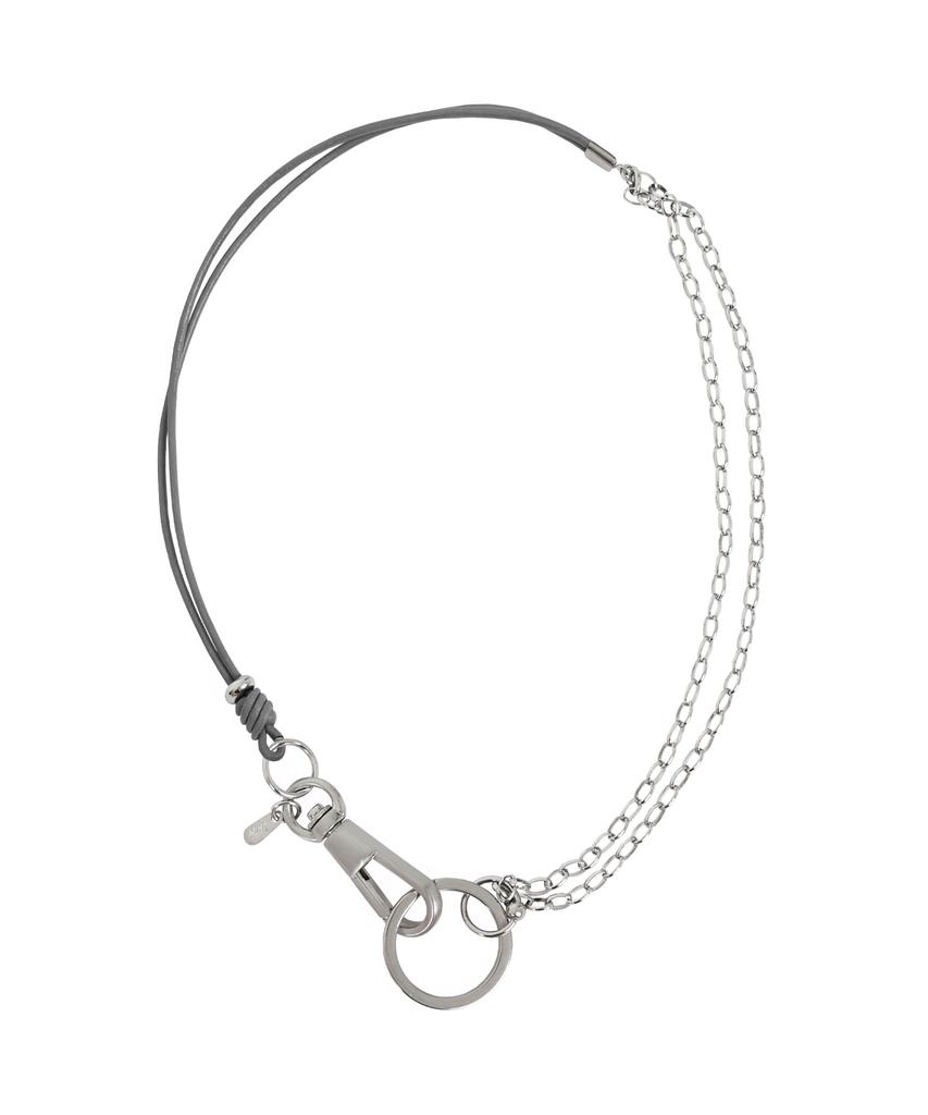 Acha Real Leather & Chain Link Circle Layered Necklace _ Gray