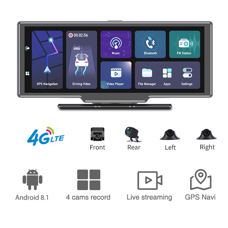

4G Android 8.1 Dash Cam Dashboard 10.26 дюймов Автомобильный видеорегистратор Авто Зеркало заднего вида WiFi HD Видеорегистратор GPS Навигатор Регистратор none чёрный