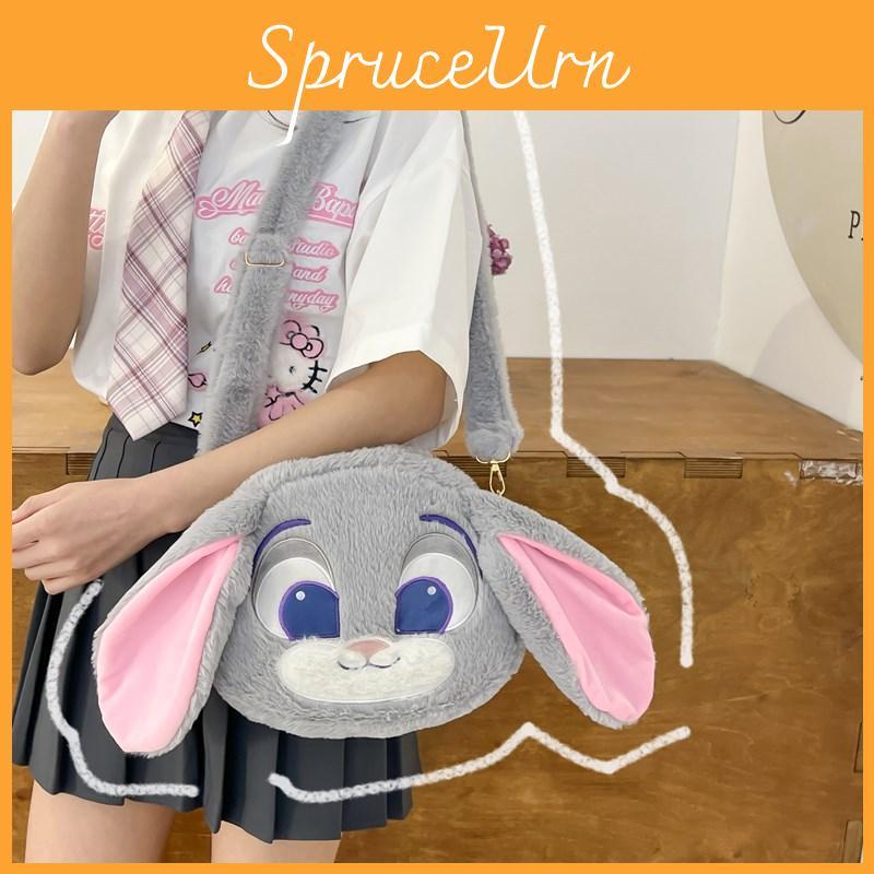 Zootopia Plush Fox Rabbit Bucket Bag With Zipper Pocket For Casual Outings
