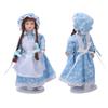 1:12 Dollhouse Ceramic Girl Figures Bendable Joints Girl Doll in Blue with Hood and Braids for Over