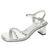 Premium transparent thick heel sandals women's fashion versatile word with crystal rhinestone year sandals