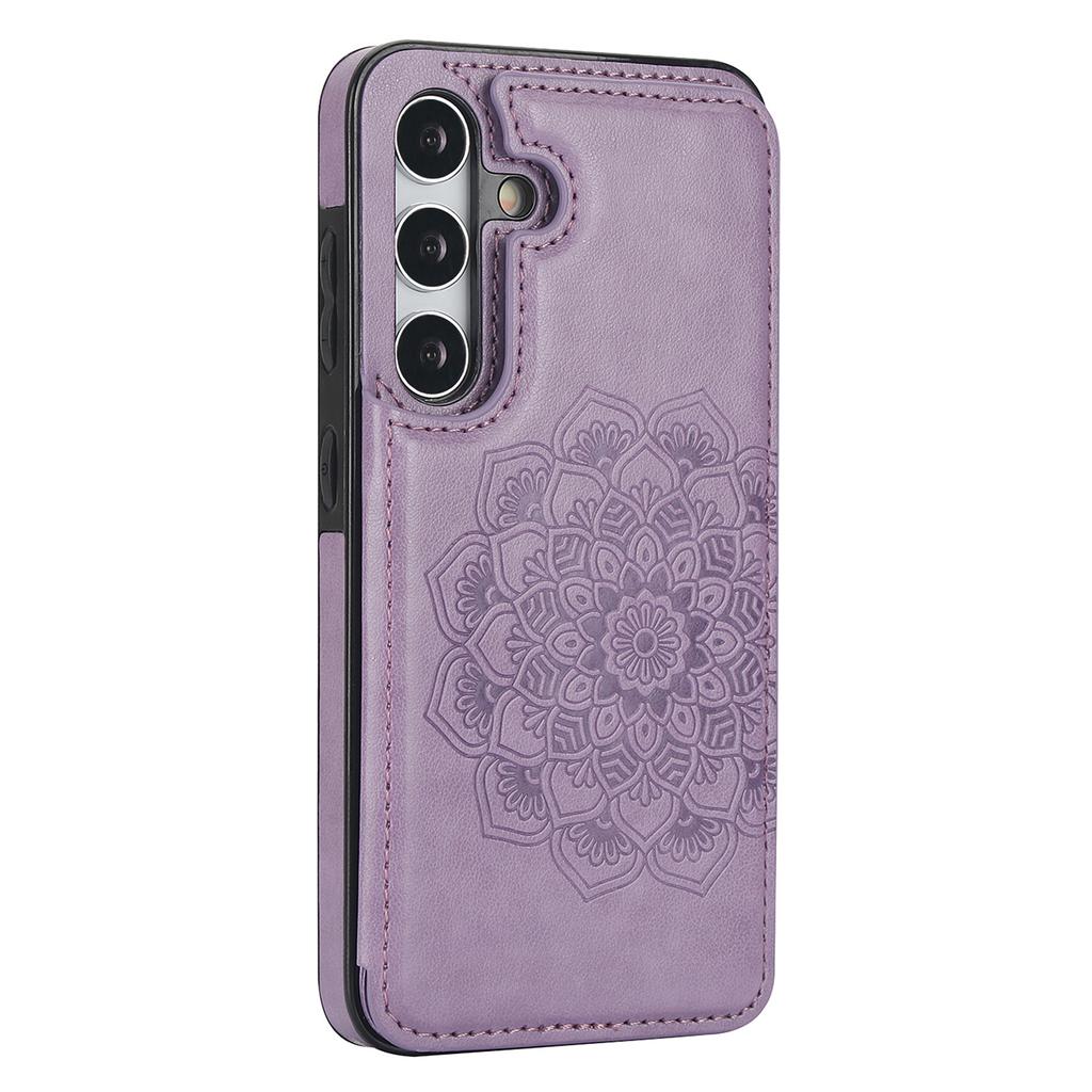 Pour Samsung Galaxy S24+ Étui de Téléphone en Cuir PU Imprimé Fleur Mandala avec Fentes pour Cartes