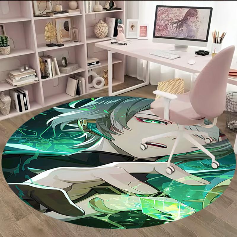 1pc Genshin Impact Alhaitham1 Print Round Carpet Chair Round Carpet Suitable for Bedroom Living Room Home Decorative Carpet