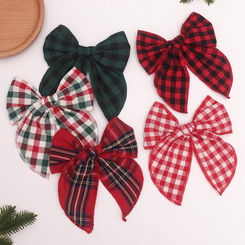 Plaid Bow Hair Clip - Festive Christmas Party Accessory