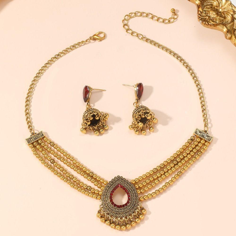 Imitation Pearl Retro Jewelry Set Luxury Choker Necklace Set Rhinestone Necklace Earrings  Wedding