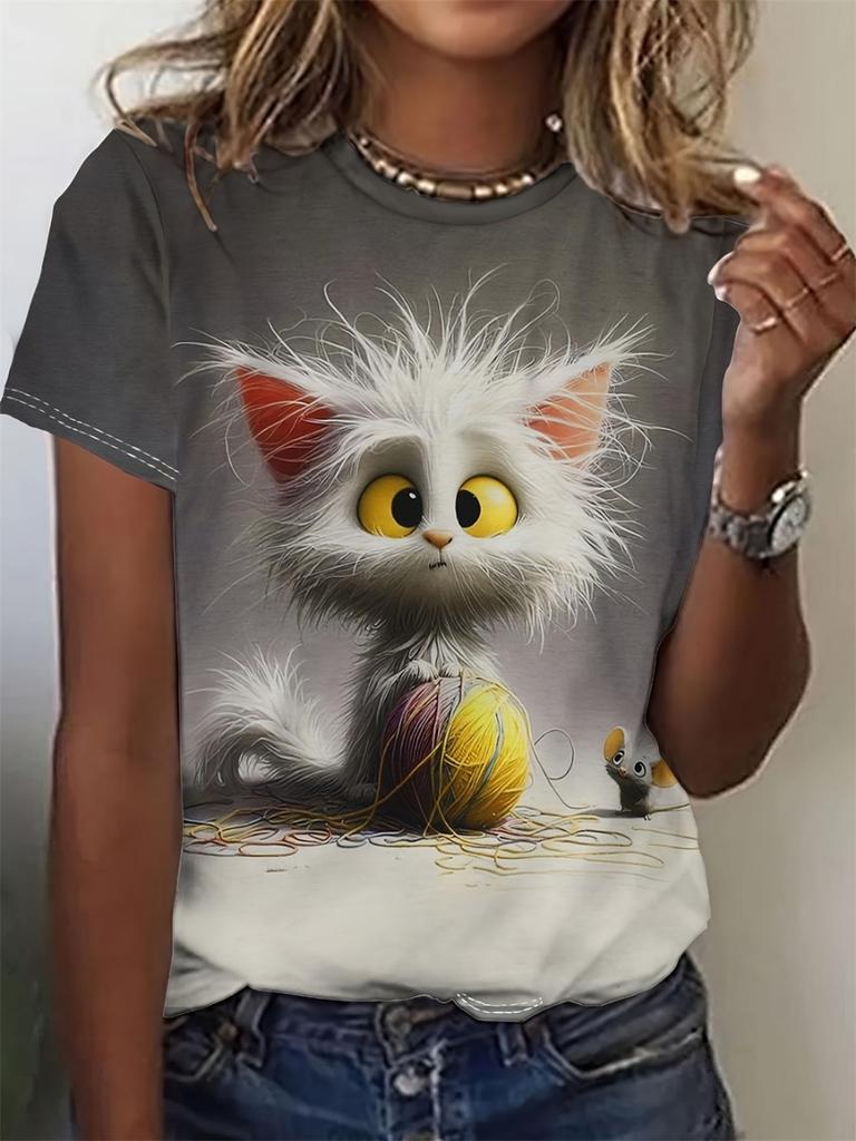 Funny Animal Women's T-Shirts 3d Print Cute Cartoon Cat Casual Short Sleeve Tshirt Fashion Top O-Neck Female Clothing