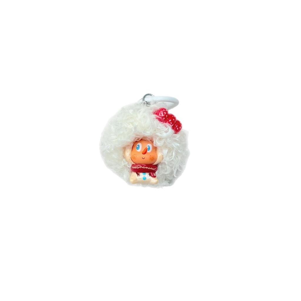 Customizable Mengli Marshmallow Doll Keychain with Curly Hair - Cute Cartoon Phone Strap & Bag Accessory Gift