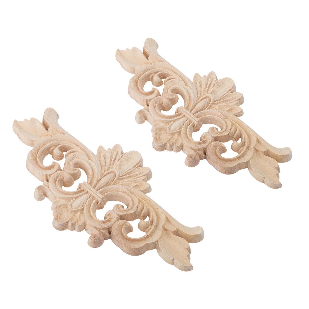 2Pcs Flower Carved Long Onlay Applique Carving Decal Furniture Decoration (#1: 16*7.5cm)