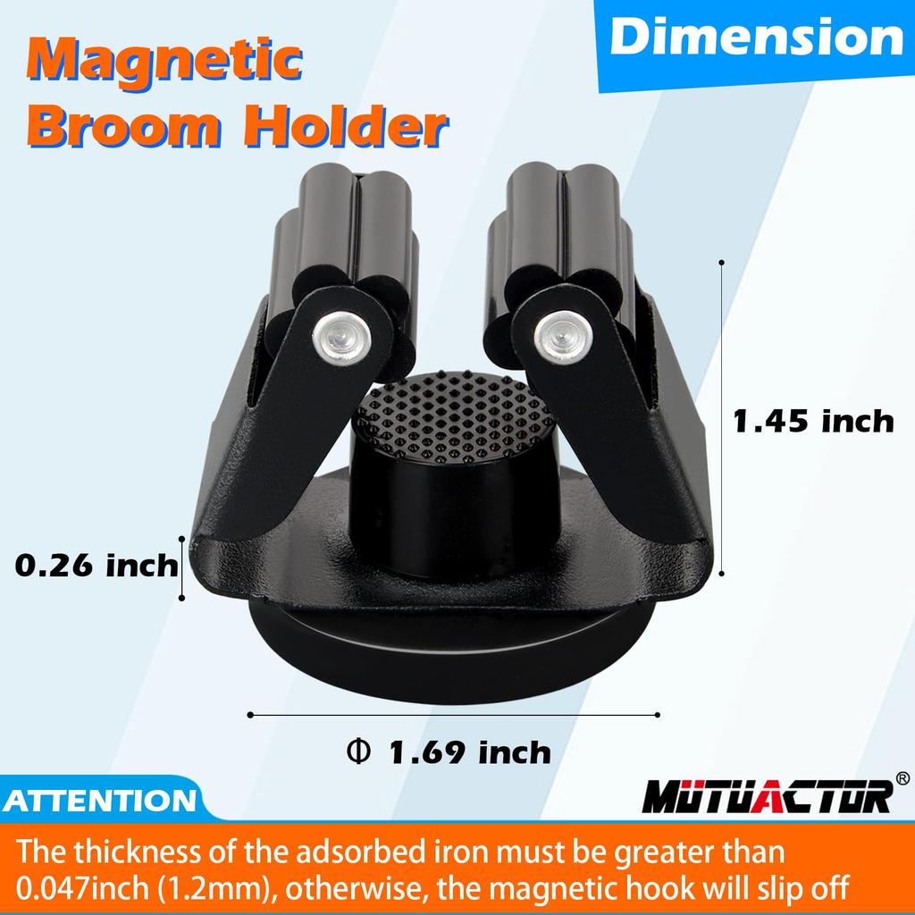 MUTUACTOR Magnetic Broom Holder, 12lb, Non-Slip Magnetic Mount Storage Broom Holder with Rubber Gripper, 4-Pack, Heavy Duty Magnetic Tool Holder for W