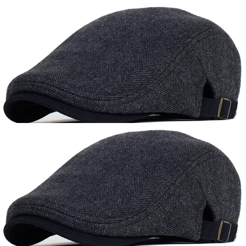 Winter Warm Retro BritishStyle Octagonal Hat Newsboy Cap,Men Solid Color Snowflake Wheat Texture Plaid Driving Cap for Gathering